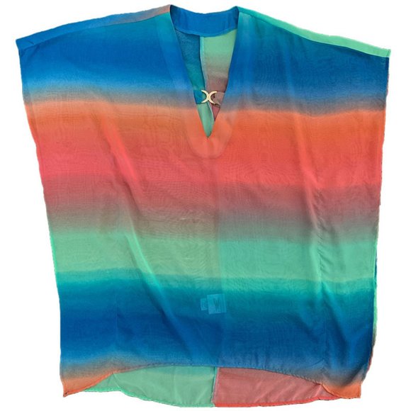 Resort Ombre Rainbow Tropical Bling Caftan Tunic Cover Up - Picture 6 of 9